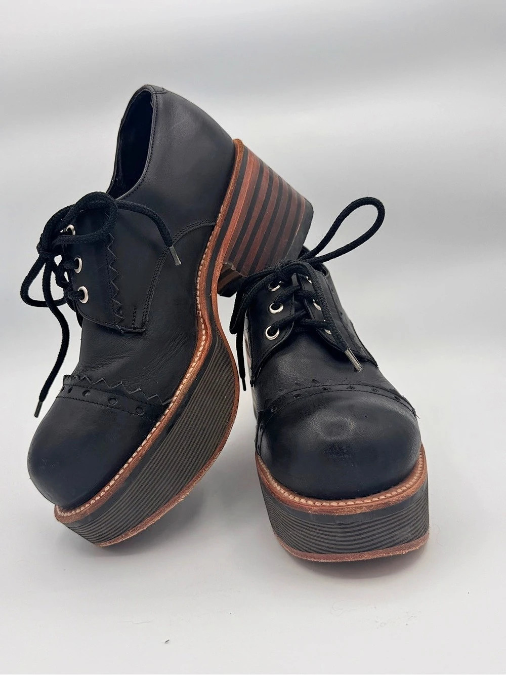 Vintage 90s NAONA by MURO Chunky Black Leather Platform Oxfords Goth Grunge 8M